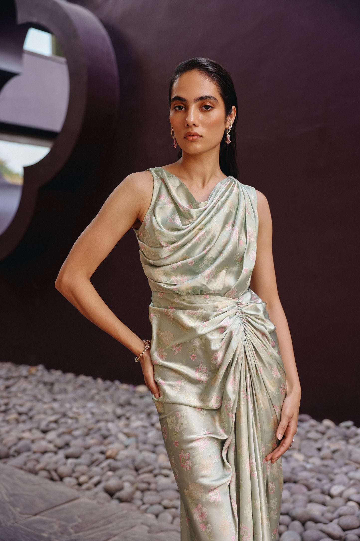 Noor drape dress with cape set