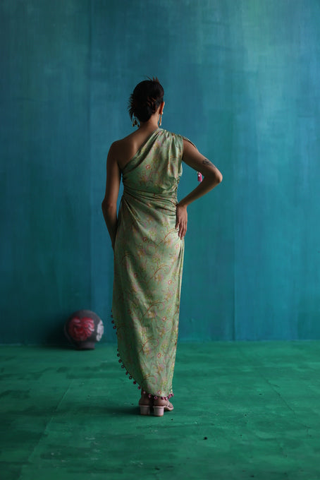 Green bageecha drawstring mirror dress