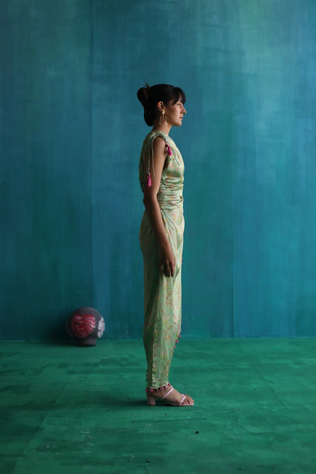 Green bageecha drawstring mirror dress