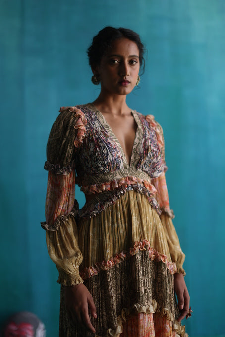 Multicolour georgette gathered tier dress