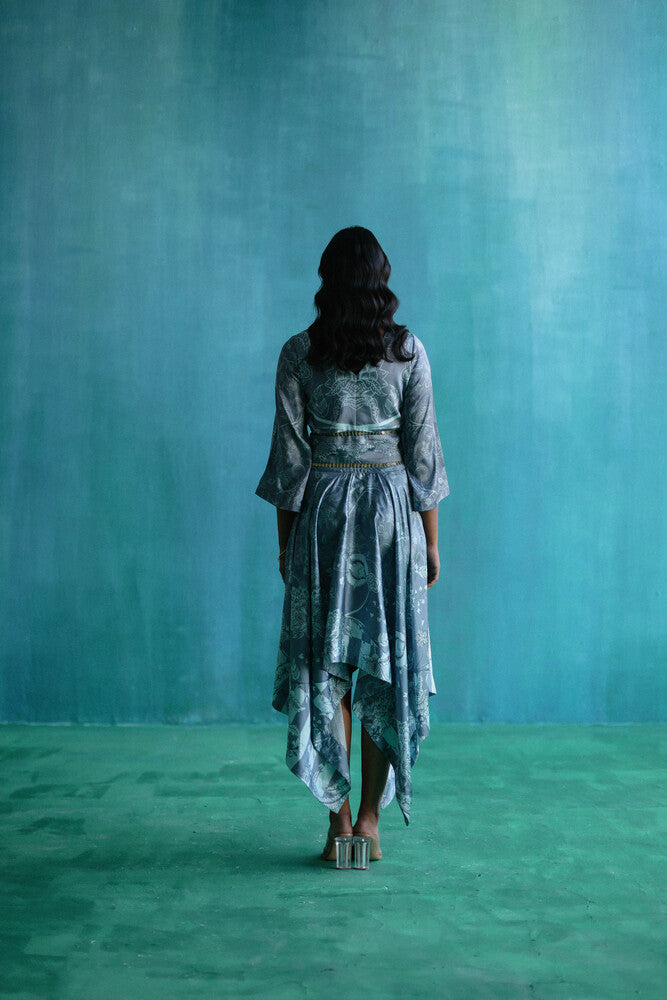 Grey bageecha printed handkercheif dress