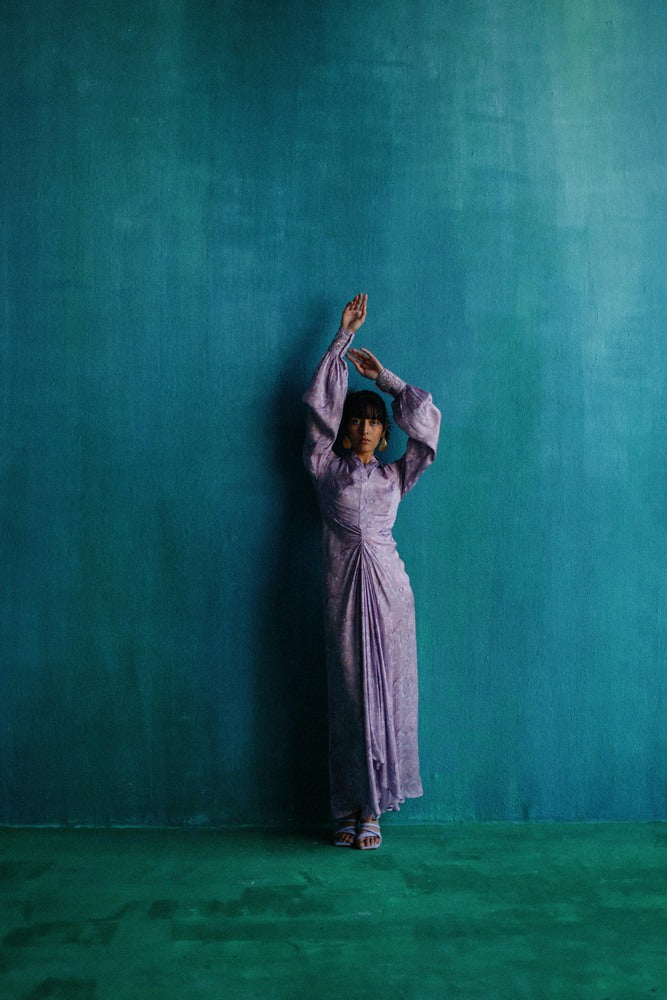 Purple bageecha drape dress