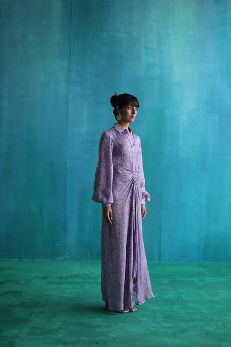 Purple bageecha drape dress