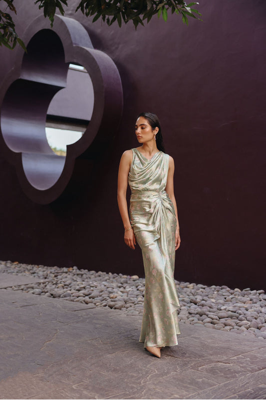 Noor drape dress with cape set