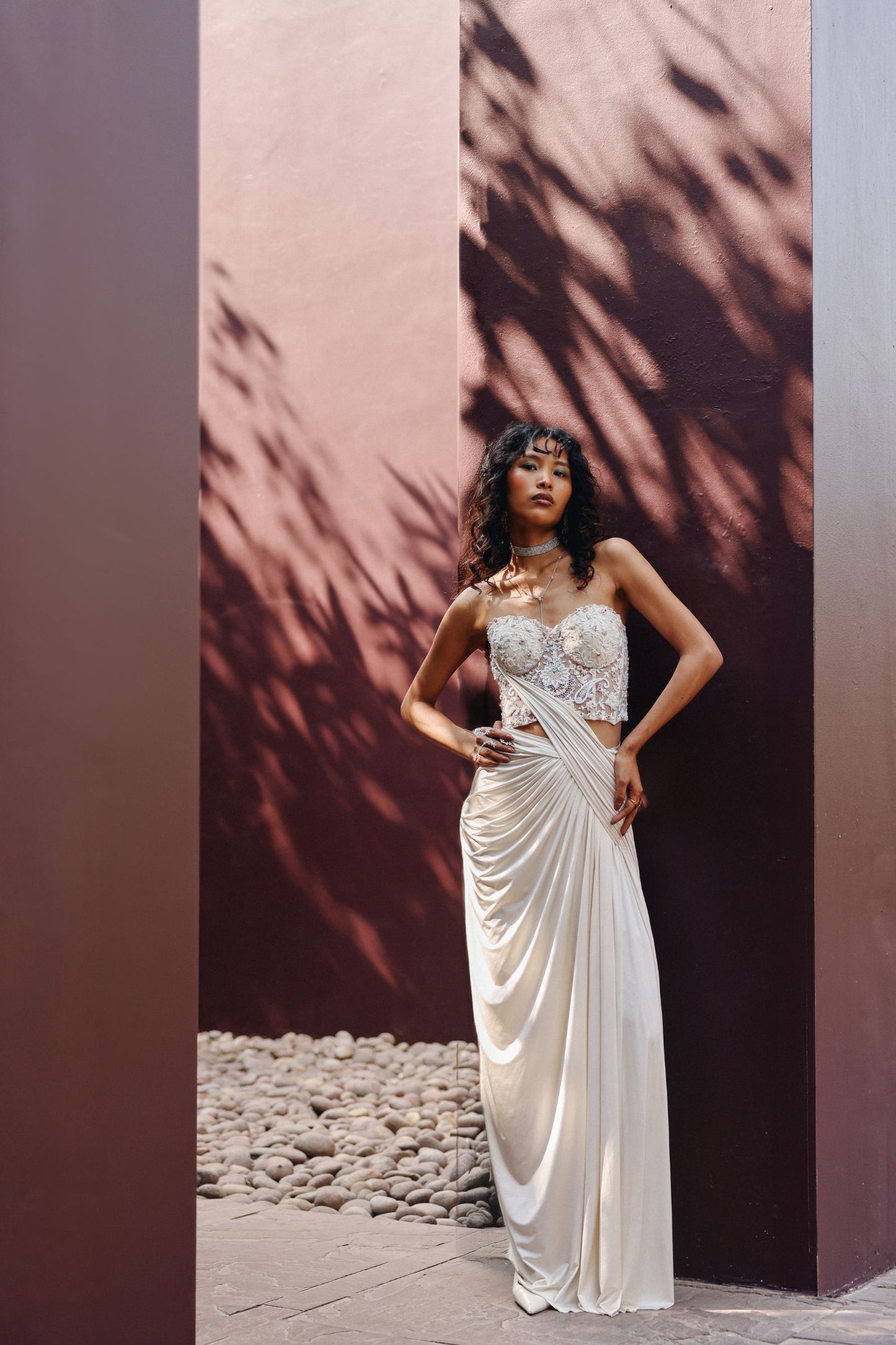 Layla corset drape saree gown