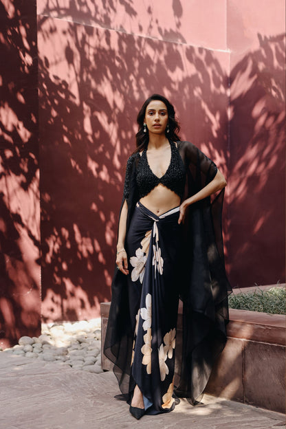 Lucia drape skirt with cape set