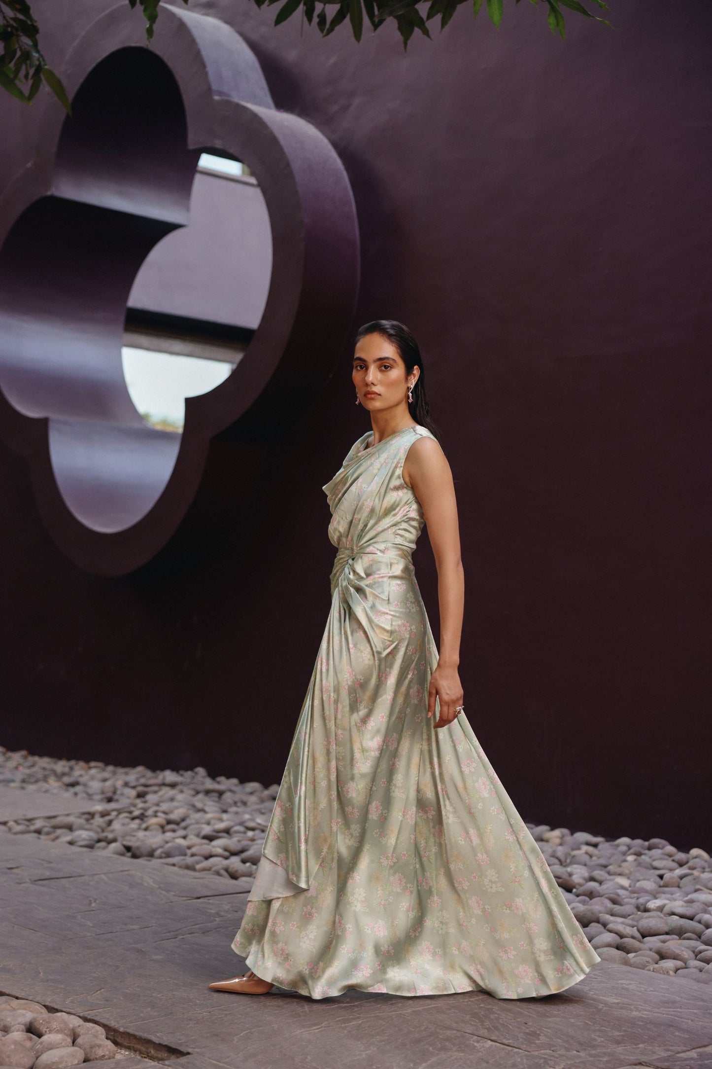 Noor drape dress with cape set