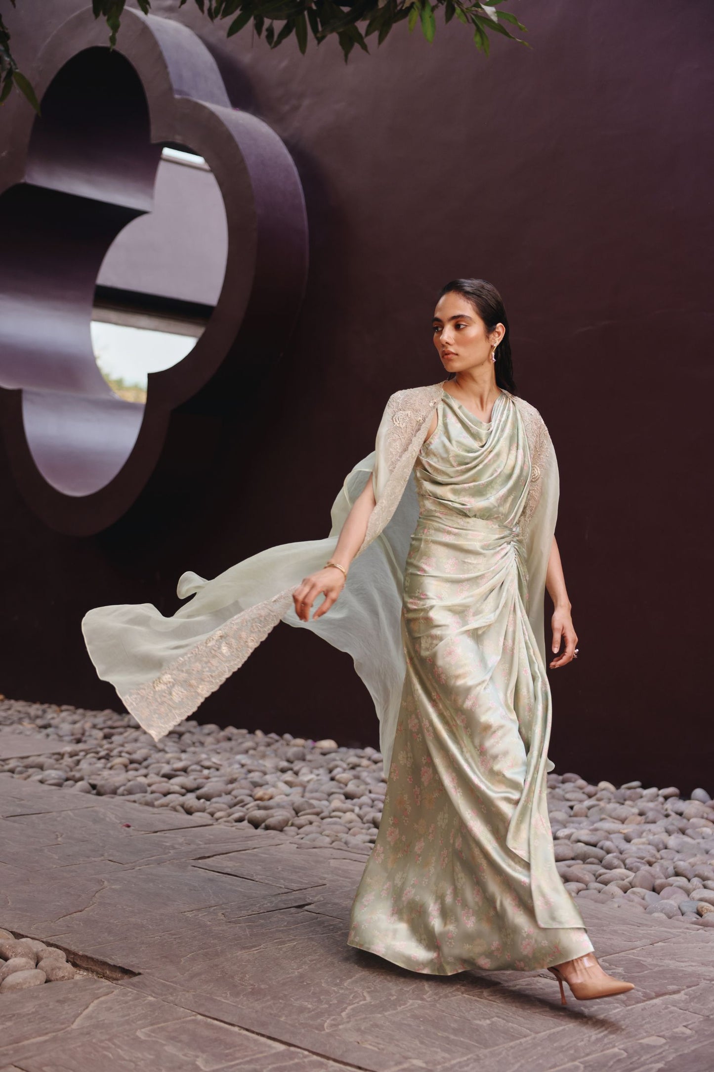 Noor drape dress with cape set