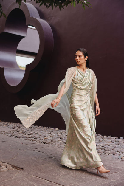 Noor drape dress with cape set
