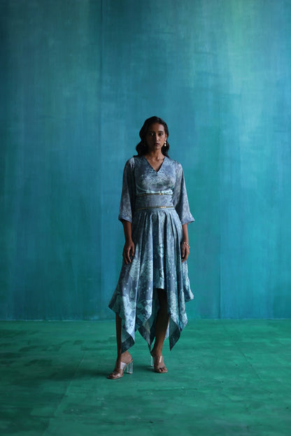 Grey bageecha printed handkercheif dress