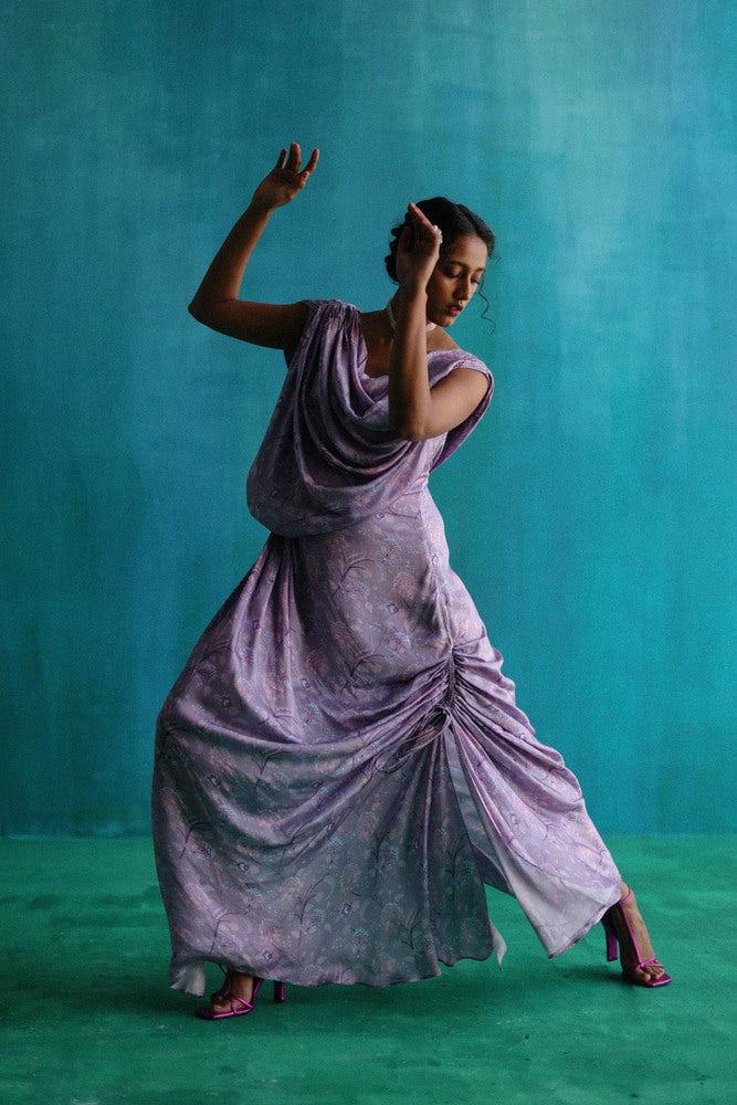 Purple bageecha drawstring dress