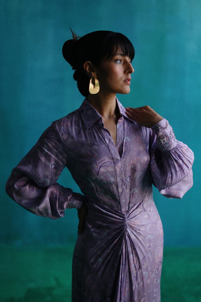Purple bageecha drape dress