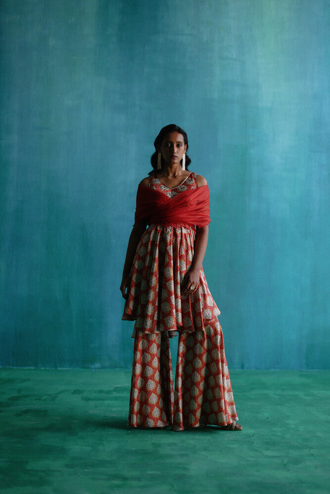 Red khwabeeda anarkali set.
