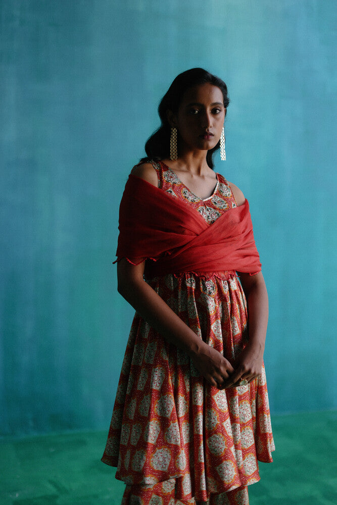 Red khwabeeda anarkali set.